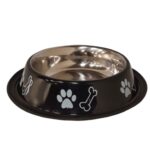 Paw & Bone Print Beautiful Stainless-Steel, Non-Skid Dog Food Bowl (Medium) ( Black