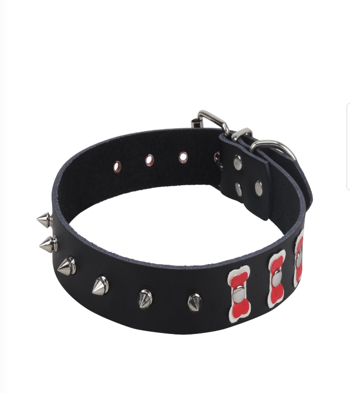 ADJUSTABLE DOG COLLAR WITH TRIANGULAR METAL RIVET STUDS AND BOW DESIGN-1.1 INCH (BLACK)