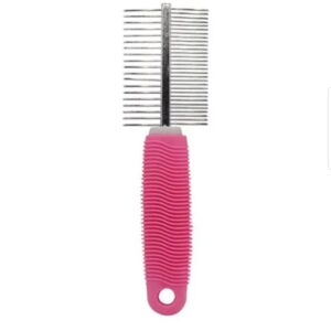 Pet comb - Double Sided with plastic pink handle