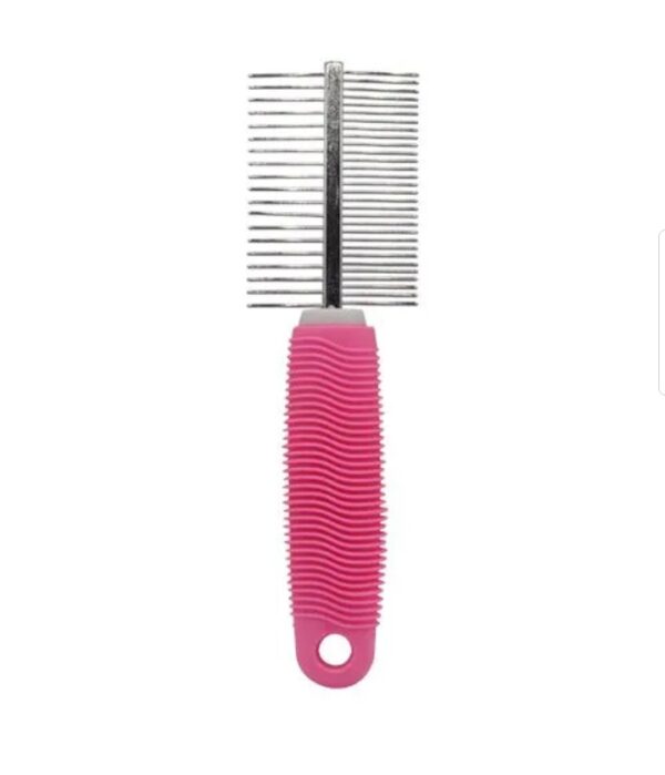 Pet comb - Double Sided with plastic pink handle