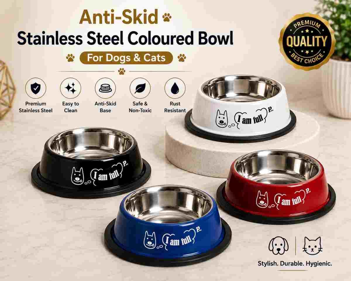 Anti-Skid stainless steel coloured Bowl for cat & Dog –(large) 900ml | Size No.3
