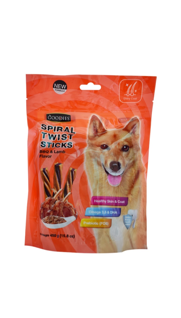 Goodies sprial twist sticks bbq & lamb (450grms)