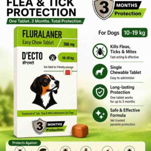 D’ECTO Fluralaner Easy Chew Tablet 500 mg for Dogs (10–19 kg) – 3 Months Tick & Flea Protection
