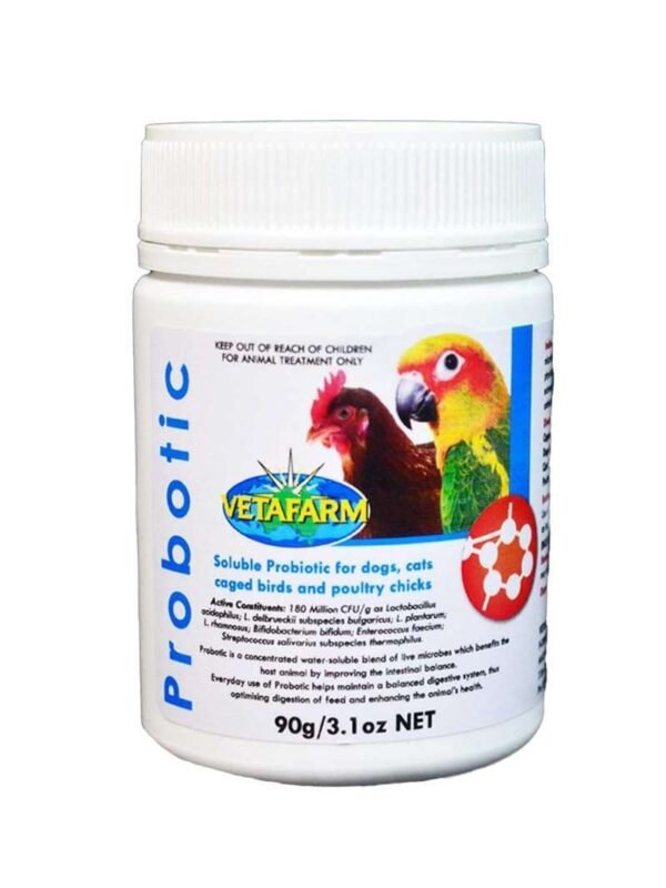 Vetafarm Probotic – Soluble Probiotic Supplement for Dogs, Cats, Birds & Poultry Chicks (90g)