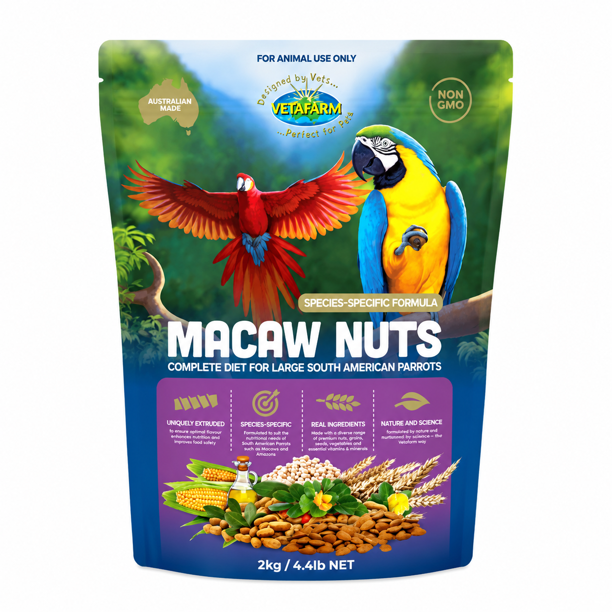 Vetafarm Macaw Nuts Bird Food 2kg – Complete Diet for Large South American Parrots
