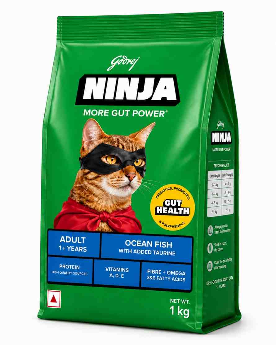 Godrej NINJA More Gut Power Adult Cat Food – Ocean Fish with Added Taurine (1kg)