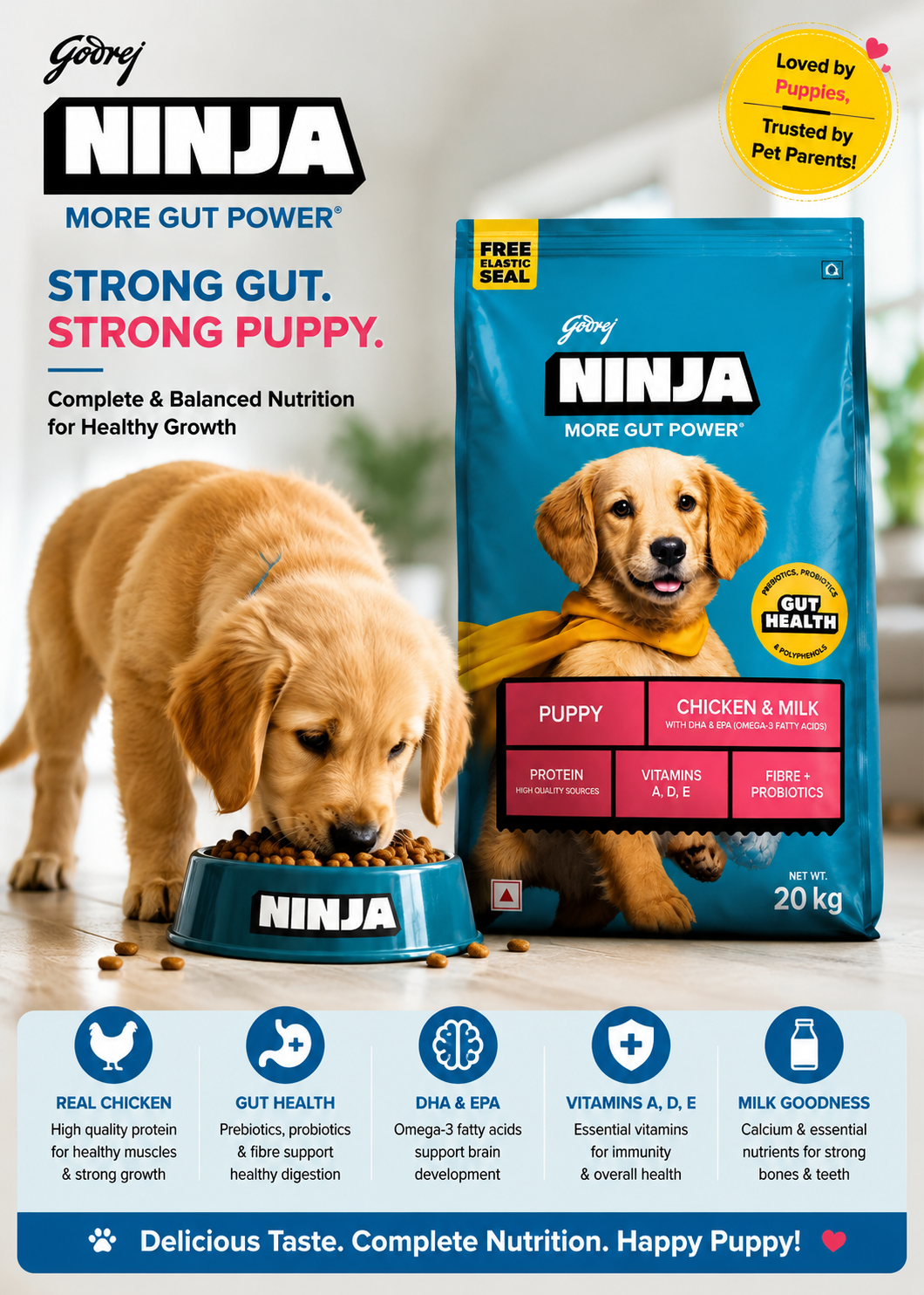 Godrej NINJA Puppy Chicken & Milk Dog Food – 20 kg - Image 2