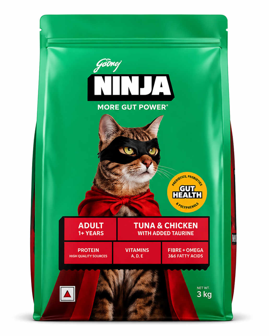 Godrej Ninja More Gut Power Adult Cat Food – Tuna & Chicken with Added Taurine (3kg)