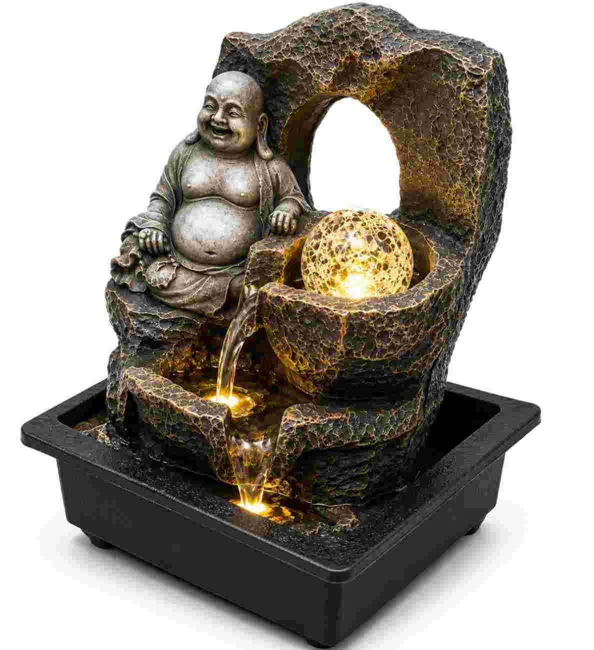 Laughing Buddha Water Fountain with LED Light