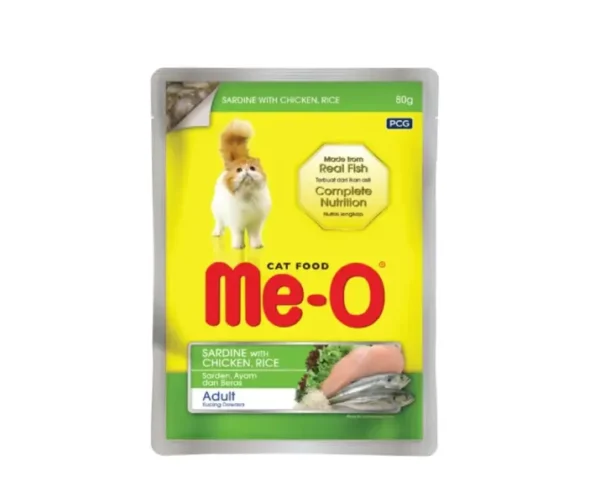 Me-O Adult Sardine with Chicken & Rice – 80g x 12 Pouches