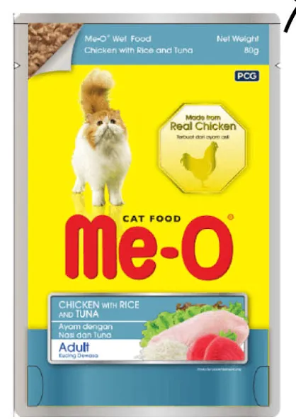 Me-O Adult Chicken with Rice & Tuna Gravy – 80g x 12 Pouches