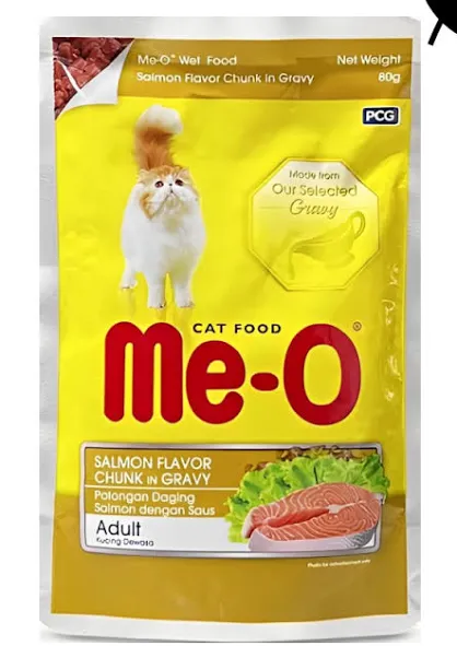Me-O Adult Salmon Chunks in Gravy – 80g x 12 Pouches