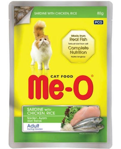 Me-O Adult Sardine with Chicken & Rice – 80g x 12 Pouches