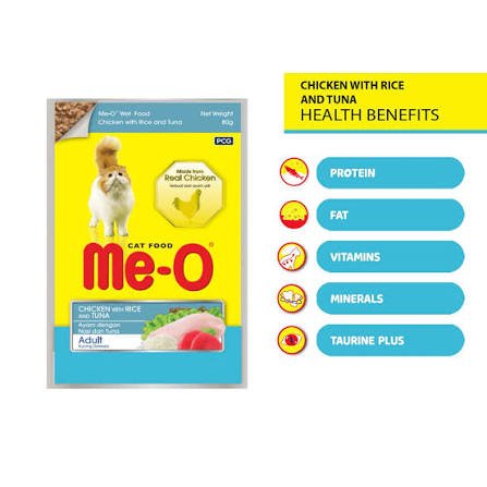 Me-O Adult Chicken with Rice & Tuna Gravy – 80g x 12 Pouches